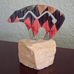 Southwestern Lazart Fetish Bear Figurine on Sandstone Mount